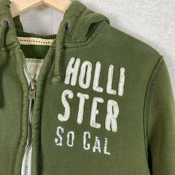 VTG Hollister Mens Y2K Thick Zip Up Hoodie Size S Spell Out Distressed Preppy - Picture 2 of 11